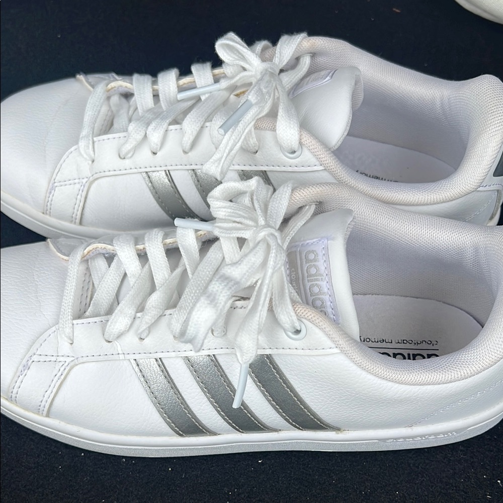 Adidas Classic White Sneakers with Silver Stripes